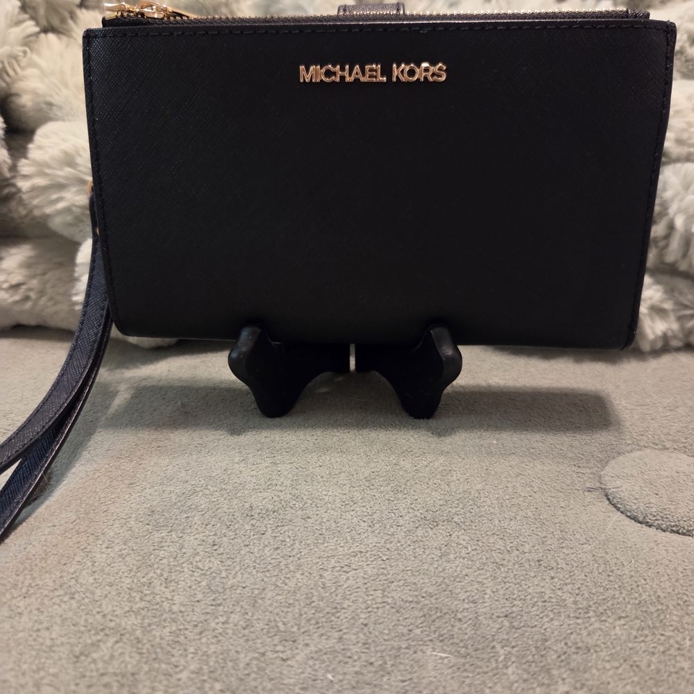 Michael Kors Black Clutch with Gold Logo